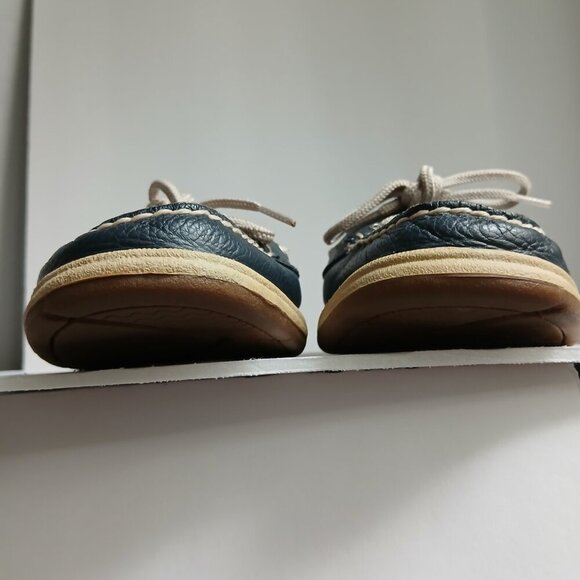 Sperry Laguna Topsiders  Navy Leather Boatshoes with Green Plaid Trim  As New  8 - Picture 6 of 8